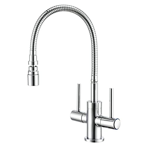 Image of Hapilife Kitchen Tap with Flexible Spout Dual Lever Flexible Kitchen Mixer Taps 1 Hole Modern Monobloc Pull Down Sink Taps Mixer with Pull Out Hose Chrome Faucet
