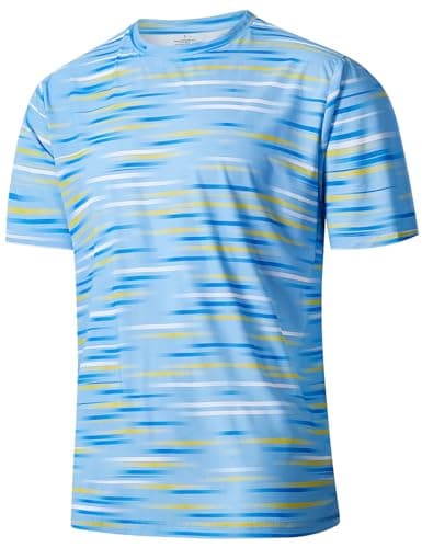 Image of iCKER Men’s T-Shirts Gym T Shirts for Men Sports Quick Dry Running Tops Moisture Wicking Athletic Short Sleeve Breathable Workout T-Shirt,Blue TX004,L