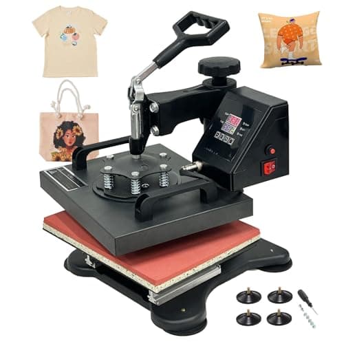 Image of Multifunctional Sublimation Heat Press Machine, 30×25cm Professional HeatPress 1000W, 360 Degree Swivel Mini Heat Press Machine for T Shirt Bag Mouse Pad More