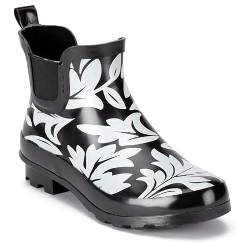 Image of TOSH Ladies Chelsea Ankle Wellingtons Boots Short Pull On Waterproof Rubber Womens Riding Equestrian Wellies (White Black Floral, UK Footwear Size System, Adult, Women, Numeric, Medium, 4)