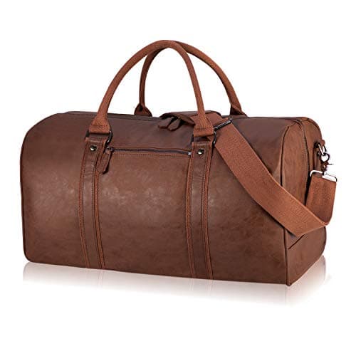 Image of seyfocnia Oversized Duffle Travel Bag Waterproof PU Leather Weekend Bag Large Carry On Large Carry On Hangbag for Mens or Women, Brown