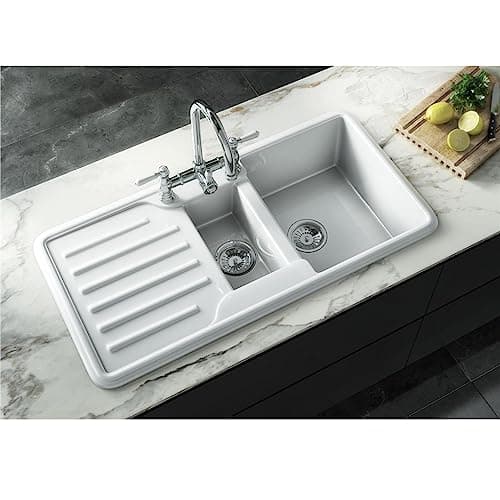 Image of Liquida ELGS15WH 1.5 Bowl Comite Reversible Inset Gloss White Kitchen Sink