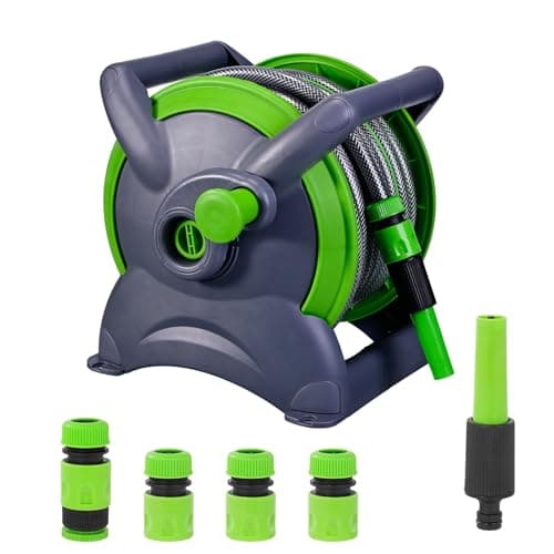 Image of Garden Hose Reel 20M (ø 15 mm),Flexible Water Hose with Hose Guide, Nozzle and Fittings,2-in-1 as Free Standing or Wall Mounted Retractable Hose for General Use (Gray) (Gray)