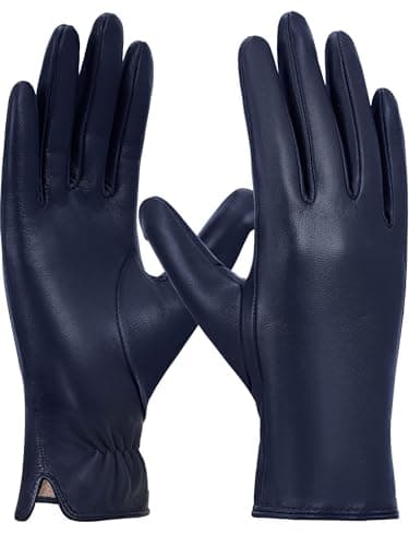 Image of GSG SINCE 1998 Women’s Leather Driving Gloves – Chrome-Free Sheepskin, Touchscreen Compatible, Warm Wool Lined Winter Gloves Navy Blue X-Large