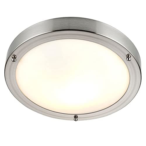 Image of Betta Lighting Bathroom Light – Flush Mount Dome Bath Ceiling Light – Dimmable IP44 Rated LED Round Ceiling Lights for Kitchen, Bedroom, Utility Room, Bulkhead – 40W E27 (Not Included) – Satin Nickel