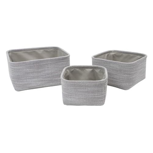 Image of JVL Serena Set of 3 Square Storage Baskets, Home Storage Organisers, Light Grey