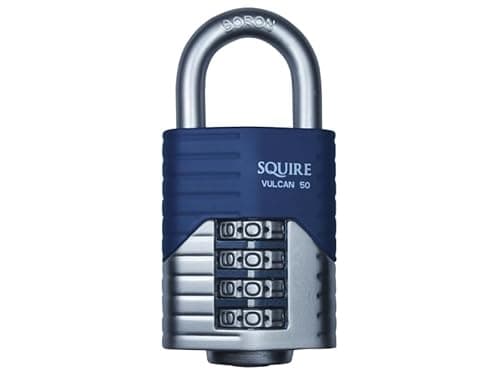 Image of Squire Heavy Duty Padlock (Vulcan Combi 60) - Toughest Open Shackle - 5 Wheel Vulcan Padlock - Steel Cast Alloy for Corrosion Resistance - Weatherproof Lock for Home, School & Shed (Blue, 60 mm)