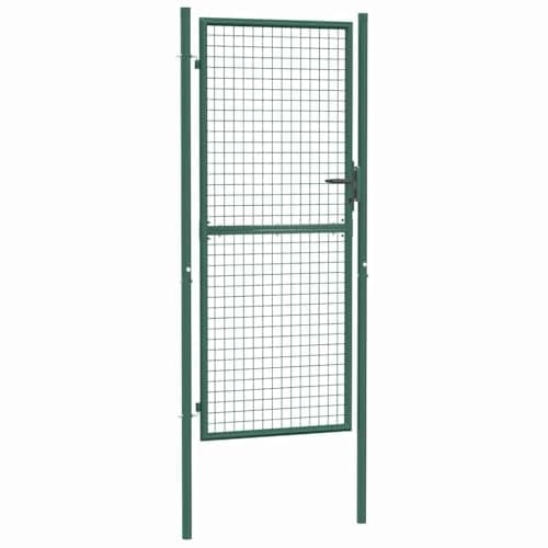 Image of vidaXL Green Outdoor Steel Fence Gate - 100x200cm - Lockable with Posts, Powder-Coated for Patio/Garden Entrance