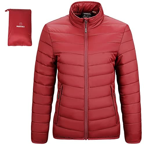 Image of Outdoor Ventures Womens Winter Lightweight Jacket Warm Short Packable Puffer Jacket Transitional Padded Jacket Quilted Jacket for Ladies Lined for Hiking Travel, Red XS