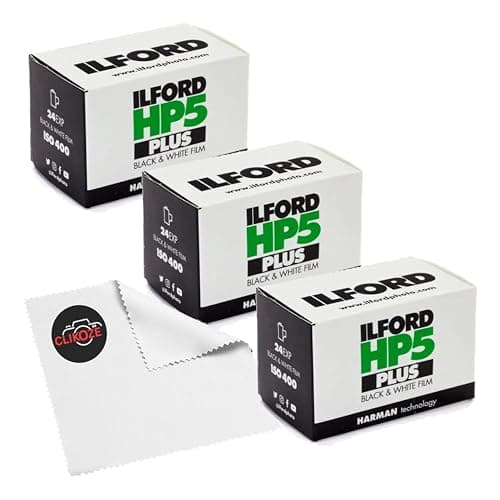 Image of Ilford HP5 Plus Black & White 35mm Film Triple Pack (3 x 24 Exposures) ISO 400 Negative Film + Clikoze Microfiber Lens Cloth