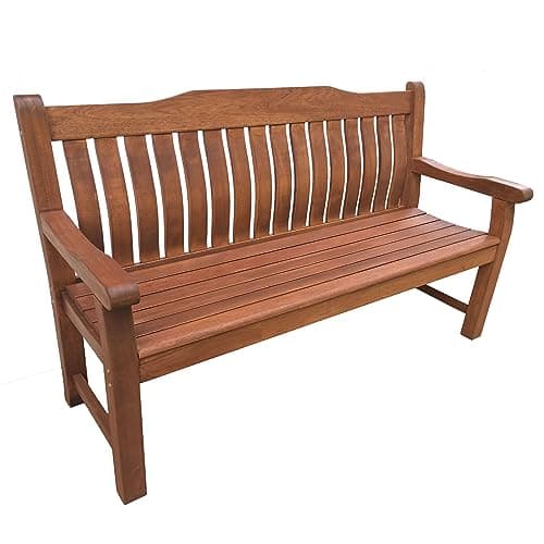 Image of BrackenStyle Boston 3 Seat Wooden Garden Bench - 160cm Outdoor Patio Seating – Durable Hardwood Furniture Ergonomic Comfy Curved Backrest with Arm Rests