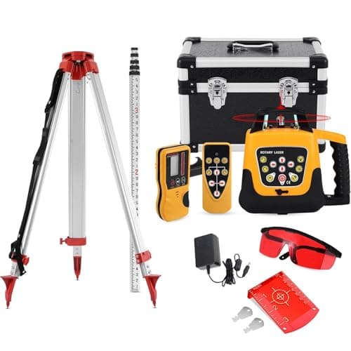 Image of Rotary Laser Level Kit, 360 Degree Self Leveling, Includes Receiver, Detector Holder, Carrying Case, 500m Construction Laser