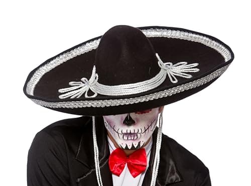 Image of Wicked Costumes Adult Day of The Dead Black Mexican Sombrero Fancy Dress Hat