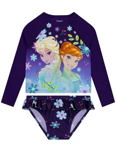 Image of Disney Frozen Swimming Costume, Elsa and Anna Girls Swimming Costume, Long Sleeve Girls Swimsuit, Blue 3-4 Years