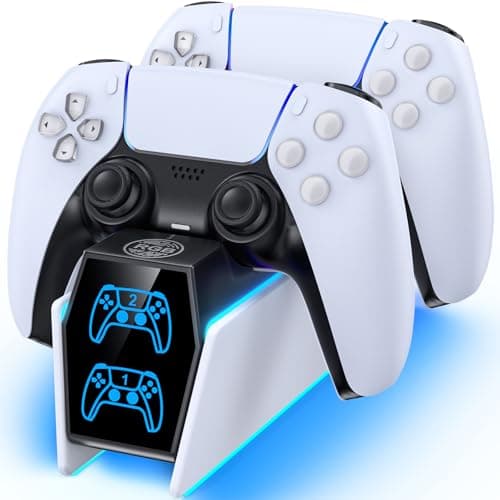 Image of Tokluck PS5 Controller Charger Station - Compatible with Playstation 5 Edge & Dual Controller Gaming, Games Charging Station with Cable, PlayStation Games Dock Stand for with LED Indicators, White