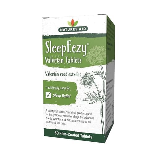 Image of Natures Aid SleepEezy Valerian Root Extract 150mg – Traditional Herbal Remedy for Sleep Disturbances from Mild Anxiety – Natural Vegan Sleep Aid – Gluten Free, Non-GMO – 60 Tablets