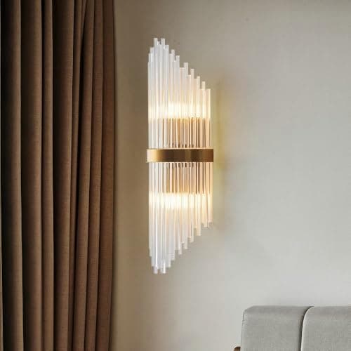 Image of Homary Striaged 2-Light Gold Wall Sconce - Modern Glass & Metal Vanity Light for Bathroom, Living Room & Hallway