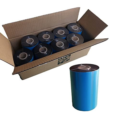 Image of 8 Rolls 4.33'' x 1476' Premium Resin Enhanced Wax Ribbon, 110mm x 450m Black Thermal Transfer Ribbon, Barcode Thermal Label Printer Ribbon, CSO-Ink Outside, 1'' Core for Zebra, TSC, GoDex, Citizen