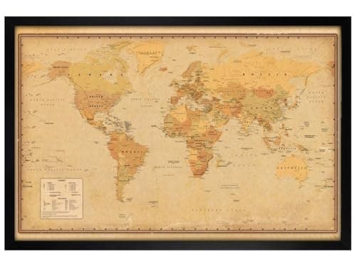 Image of Harper Collins Antique World Map Maxi Poster - Black Wooden Framed - Wall Decor/Art, Home Gift Idea, for Living Room, Bedroom, Home or Office Display
