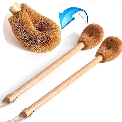 Image of 2Pack Natural Coconut Fibre Toilet Brush(length 45CM), Wood Handle Cleaning Brush for Toilet