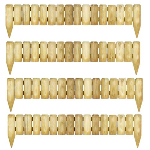 Image of FAHD Traders - 1M Fixed Wooden Log Garden Border Edging | Decorative Picket Fence | Weather-Resistant Lawn Edging for Flower Beds, Pathways & Patio (Natural Wood) (4)