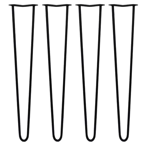 Image of Monster Shop SKISKI Hairpin Table Legs 28inch / 71cm 4PCS 2 Prong 12mm Thickness Black Steel with Protector Feet DIY Project Furniture Heavy Duty for Office Desk Dining Room Kitchen