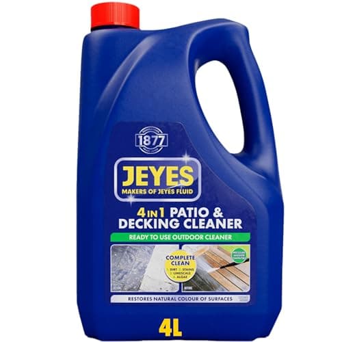 Image of Jeyes 4 In 1 Patio & Decking Cleaner (4 Litre). Patio Cleaner Fluid for Paths, Drives, Decking & Fencing - Outdoor Disinfectant Liquid or Pressure Washer Detergent - Tackles Dirt, Algae & Stains