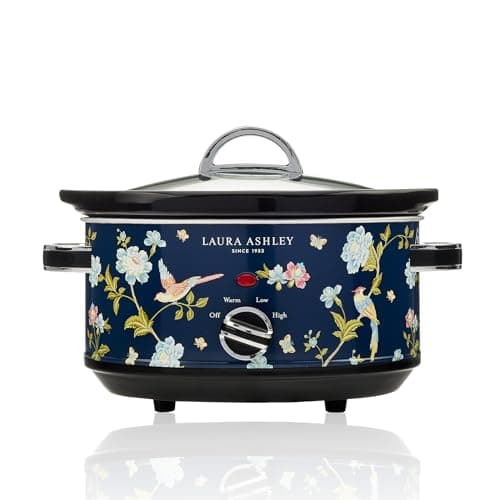 Image of Laura Ashley Slow Cookers 3.5 Litres. Large Capacity Slow Cooker for 4 to 5 People. Energy Efficient Slow-Cooker with 3 Heat Settings. Detachable Ceramic Pot with Tempered Glass Lid - Elveden Navy