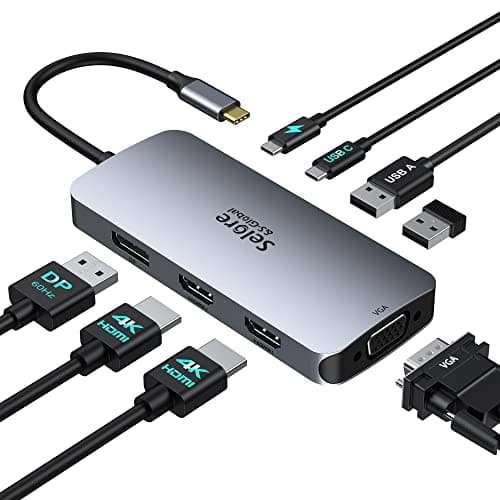 Image of USB C Docking Station Dual Monitor 2 HDMI Multi monitor Laptop Dock USB C to Quad Monitor USBC Hub Multiport Adapter with 2 HDMI DP VGA PD 100W USB 2.0 for Dell HP Asus Microsoft