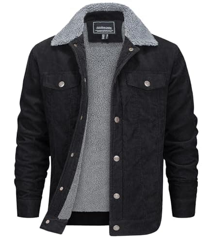 Image of EKLENTSON Men's Casual Winter Corduroy Jackets Thermal Thicken Sherpa Fleece Coat Lapel Collar Jacket,Black,S