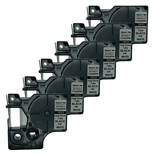 Image of 18053 S0718280 Black on White Heat-Shrink Tube Compatible for DYMO Rhino IND Label Tape 9mm x 1.5m (6PK)