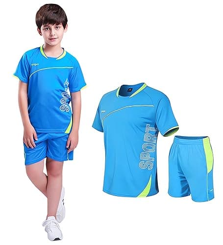 Image of Coralup Kids Sports Shorts Sets Football&Basketball Uniform Jerseys Tracksuit Training Suits Summer Beach Short Sleeve Set Blue 10-11Years