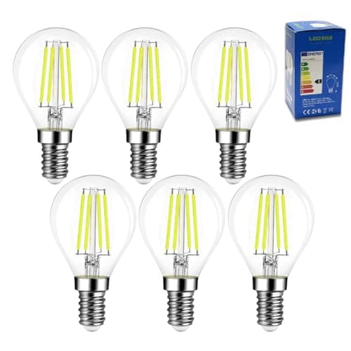 Image of G45 E14 Golf Ball LED Light Bulbs, 4W Energy Saving G45 Mini Globe LED Filament Light Bulb Clear Glass 6500k Cool White E14 SES Small Edison Screw Bulbs, 40W Equivalent, Non Dimmable, Pack of 6