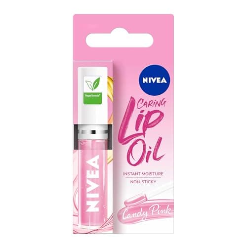 Image of NIVEA Candy Pink Lip Oil (5.5ml), Moisturised Lips With 100% Natural Oils Including Jojoba Oil, Long Lasting and Non-Sticky Lip Gloss