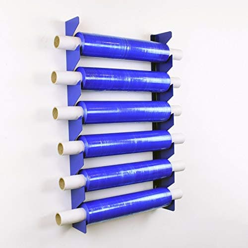Image of MegaMaxx Heavy Duty Steel Shrink Wrap Stretch Pallet Film Reel Roll Holder - Fits 6 Standard Sized Rolls with Upto 56mm Core - Organizer and Dispenser Store - Blue