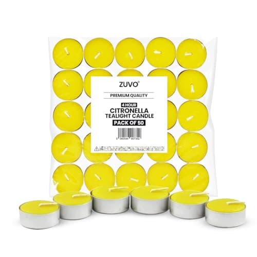 Image of Zuvo Citronella Tealights — Pack of 50, 4-Hour Burn | Insect-Repellent Scented Tea Lights for Indoor & Outdoor Use | Anti-Mosquito Candles for Garden, Patio & Home