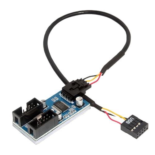 Image of Internal USB 2.0 9-Pin Header Splitter, 1 to 2 Port Hub Extension Adapter with 30cm Cable for Motherboard, 9 Pin Female to Dual Female Connector.