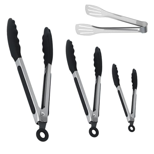 Image of 3 Pcs Silicone Food Tongs Kitchen Tongs for Cooking Utensils, 7/9/12 Inch Stainless Steel Barbecue Grilling Tongss Food Serving BBQ Tongss, Heat Resistan Baking Kitchen Utensils Set + 1 Tri-Clamp