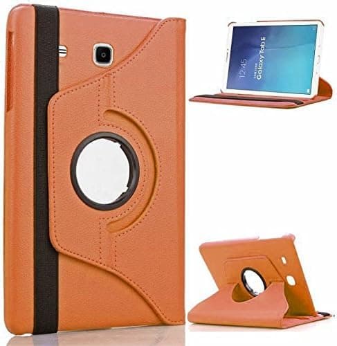 Image of 360° Rotating Case for Samsung Galaxy Tab E 9.6 (2015) T560 / T561 – Swivel PU Leather Stand Cover with Auto Secure Closure, Multi-Angle Viewing (Orange)