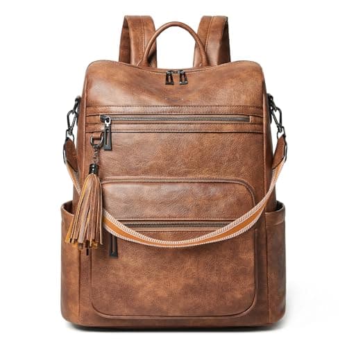Image of Shrrie 15.6 Inch Laptop Backpack for Women - Large Leather Travel Backpack Purse Water Resistant for Casual College Work Carry-on - Two-toned Brown