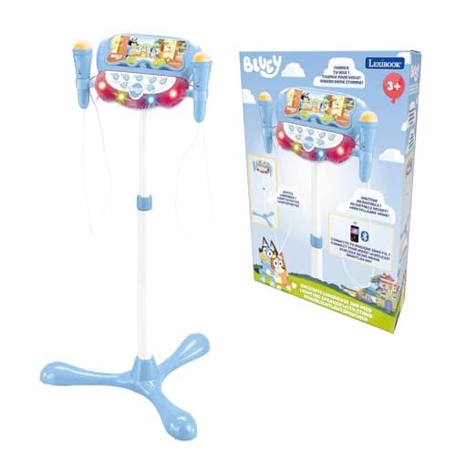Image of LEXIBOOK, Bluey, Standing Light-Up Speaker for Children, Musical Game, Adjustable Height, Light Effects, 2 Microphones Included, MP3 Input, Bluetooth, Blue, S160BY