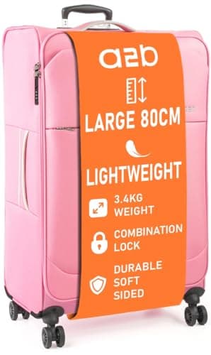 Image of A2B Lightweight 30" Large Suitcase - Soft Shell Luggage with 8 Spinner Wheels | Ideal for Traveling, on Cruises, Trains, Staycations, Villas | AB006 (Pink/Light Grey)