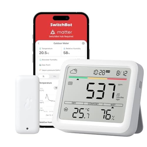 Image of SwitchBot CO2 detector with IP65 Hygrometer, Temperature Humidity Monitor with carbon dioxide monitor, Bluetooth CO2 Monitor, 2-Year Data Storage, SwitchBot Hub Required for WiFi Function