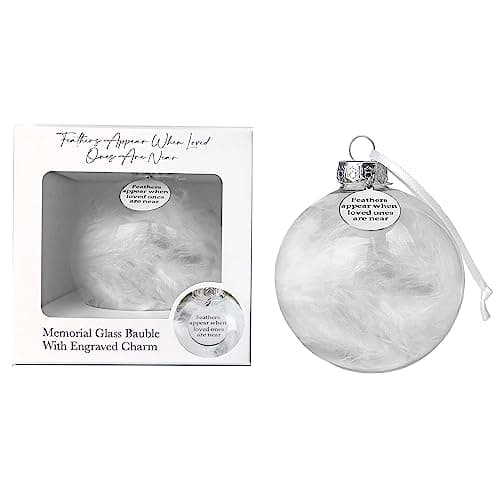 Image of Memorial Glass Bauble with Engraved Charm | 7cm Feather Filled Christmas Tree Decoration | Tribute to Lost Loved Ones