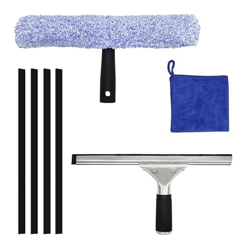Image of 7pcs Window Glass Cleaning Set, 14" Window Squeegee Cleaner Microfibre Glass Wiper Cleaning Cloth and 4 Replacement Rubber Strips Professional Window Cleaning Tool Kit for Window Glass