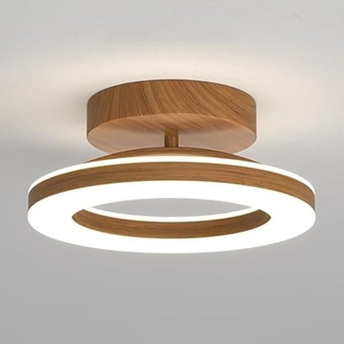 Image of CYMHJ Dimmable LED Ceiling Light, 12W 3000K-6000K Adjustable Semi Flush Mount Ceiling Light Fixtures, Modern Round Metal Ceiling Lamp for Bedroom Hallway Laundry Room(Walnut Color,30cm)