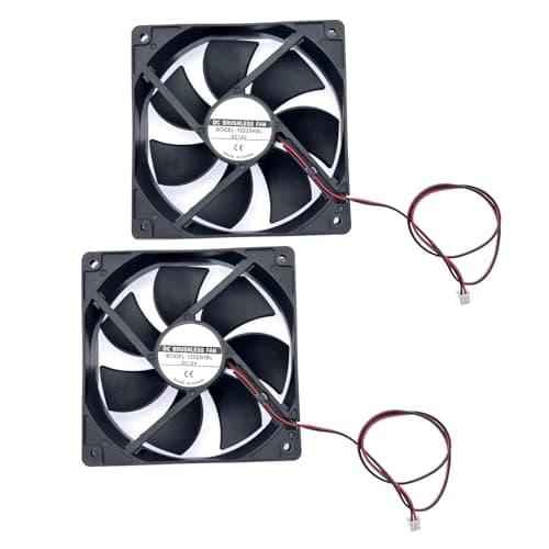 Image of JZK 2 pcs DC 12V cooling fan 12cm, 12025 Low Noise dual-ball bearing fan, 120mm brushless fan for ice machine, fan heater, cooler, PC case fan, 120x25mm