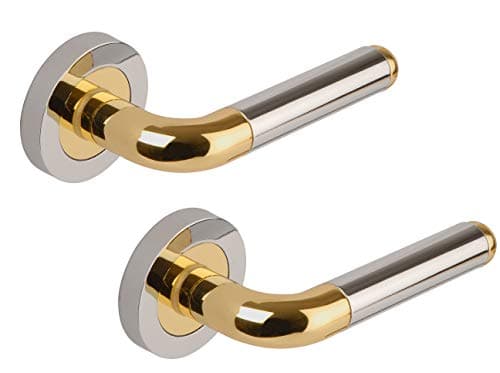 Image of Excel DH3630 Orbit Passage Door Handles on Round Rose, Duel Polished Chrome/Polished Brass,16.4 x 12.2 x 6.2 cm