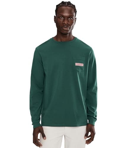 Image of Vineyard Vines Mens Classic Logo Box Long-Sleeve Pocket Tee, Charleston Green, Medium