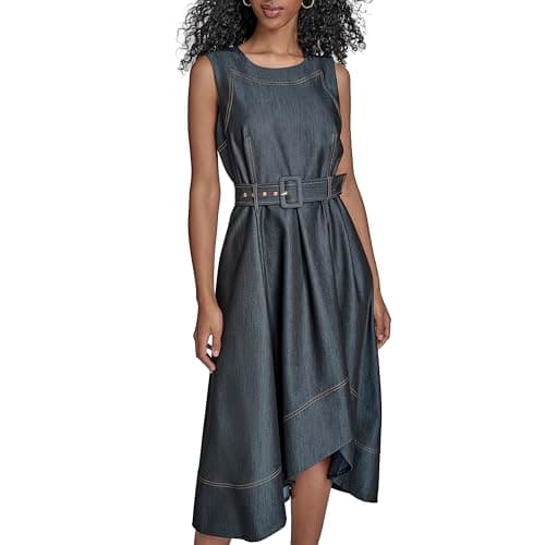 Image of Calvin Klein Women's Denim Party Sleeveless Dress, Blue, 6